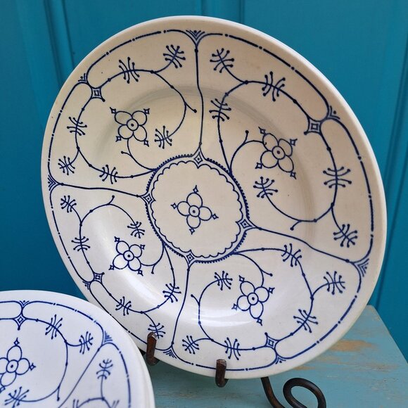 Vintage Stoneware Dishes Ironstone Staffordshire Plates Set England Blue Royal - Picture 16 of 16
